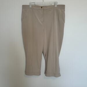 Weekends by Chico's Womens Capri Pants Size 2.5/L 14 Wide Leg Flat Front Khaki